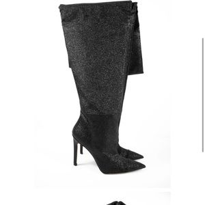 Good American Black Glitter Thigh High Over The Knee Boots Women Size 9 Heels
